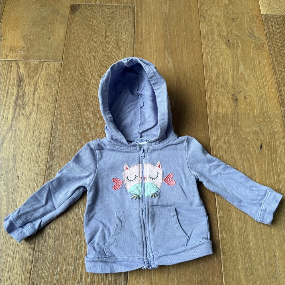Wan-A-Beez toddler girls zip up hoodie size 18 months light purple owl